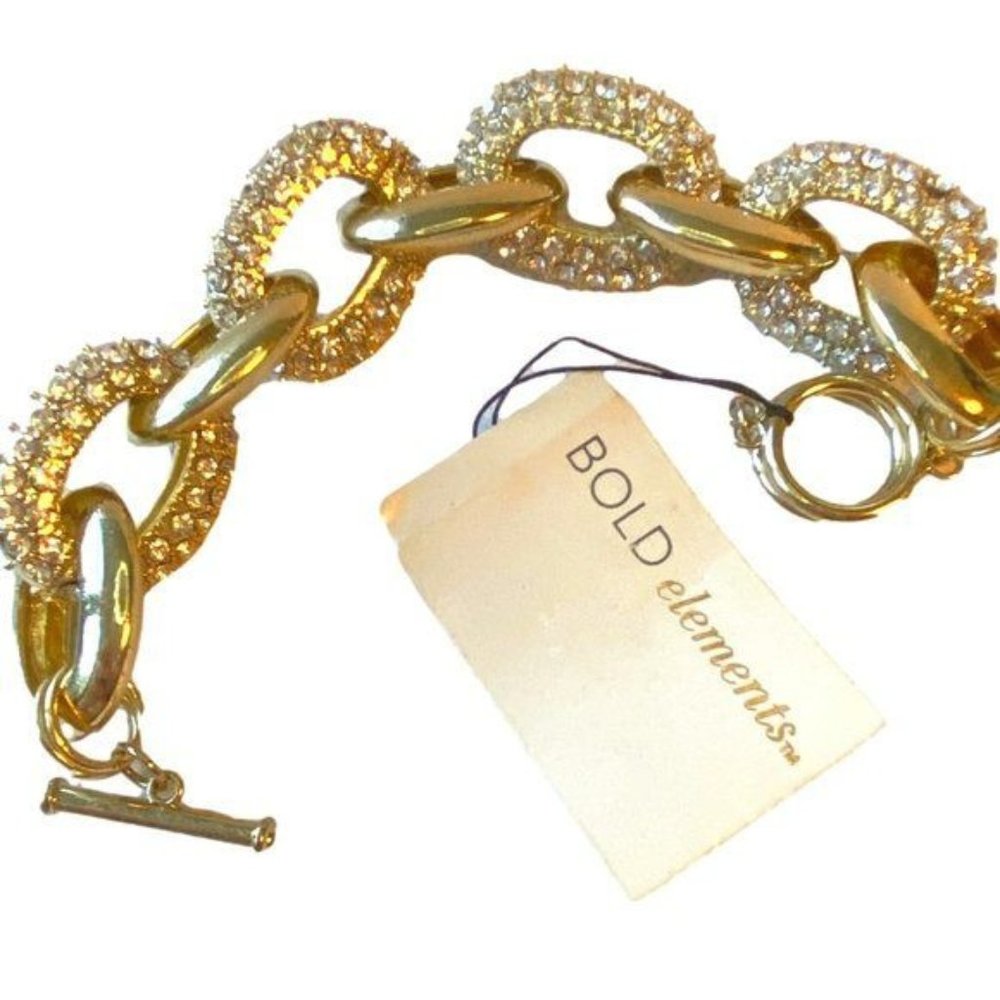 BOLD Elements Gold Crystal Pavé Chain Statement Bracelet